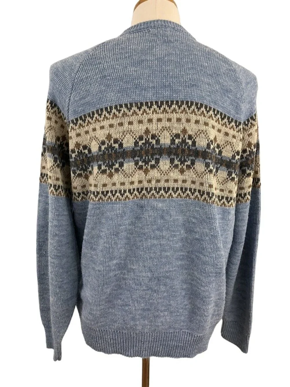 Vintage 80s JC Penney Men's XL Fair Isle Acrylic Sweater Blue